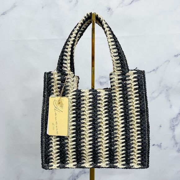 Vintage Havana | Inspire Crochet Striped Mini Tote | Black/Cream | NWT - Picture 5 of 6